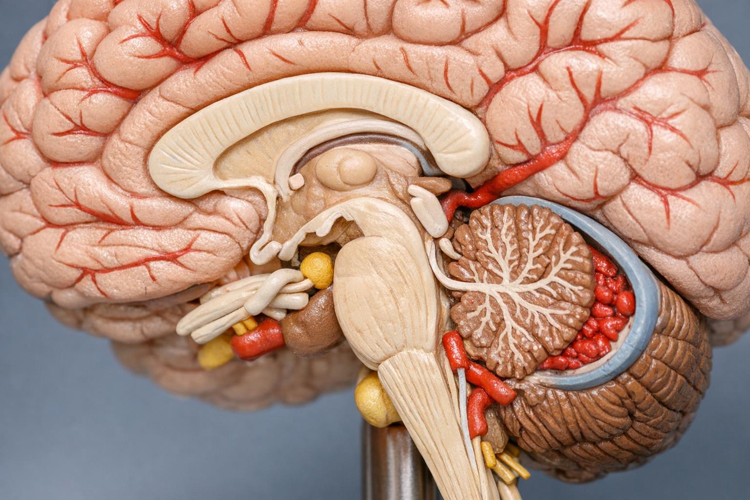 Zdjęcie: detal modelu anatomicznego mózgu z widocznymi strukturami